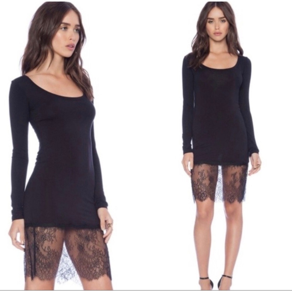 BCBGMAXAZRIA Womens Blue Long Sleeve Scoop Neck Knit Dress with Lace Hem - Picture 5 of 7